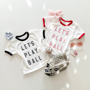 LET'S PLAY BALL • women's ringer tee (peony ink)