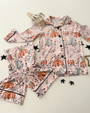 Load image into Gallery viewer, HOUSE IS HAUNTED • kids button down pj&#39;s (two-piece)