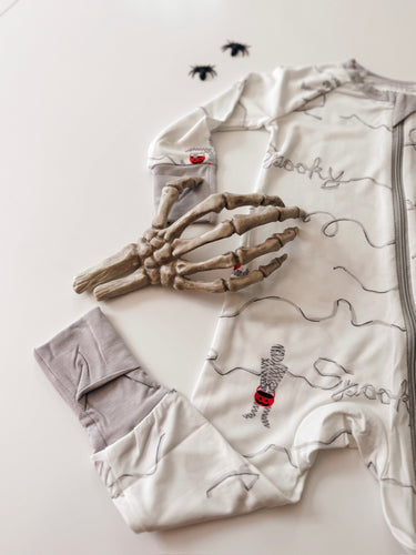 TRICK OR TREAT MUMMIES • baby zipper pjs (one-piece)