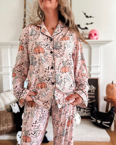 HOUSE IS HAUNTED • button down pj's (women) two-piece