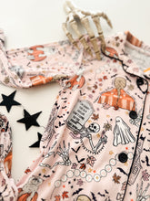 Load image into Gallery viewer, HOUSE IS HAUNTED • kids button down pj&#39;s (two-piece)