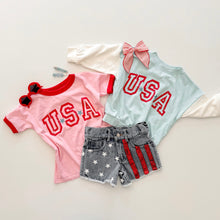 Load image into Gallery viewer, AMERICAN BEAUTY denim sequin shorts (women + kids)