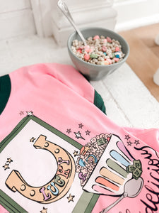 LUCKY • ringer tees (women + kids) pink + green