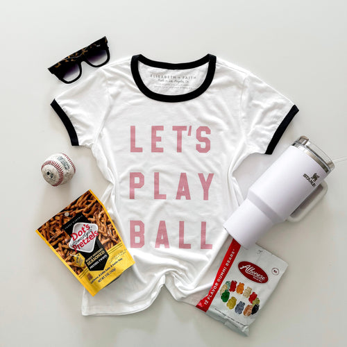 LET'S PLAY BALL • women's ringer tee (peony ink) SPECIAL PRICED
