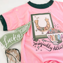 Load image into Gallery viewer, LUCKY • ringer tees (women + kids) pink + green