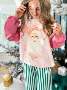 BELIEVE IN THE MAGIC • PINKmas kids color block pullover