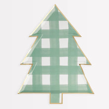 Load image into Gallery viewer, Green Gingham Tree Plates by Meri Meri