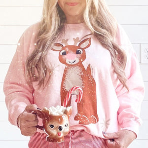 PINK POM REINDEER • women's pullover (by Olive & Eve Co)